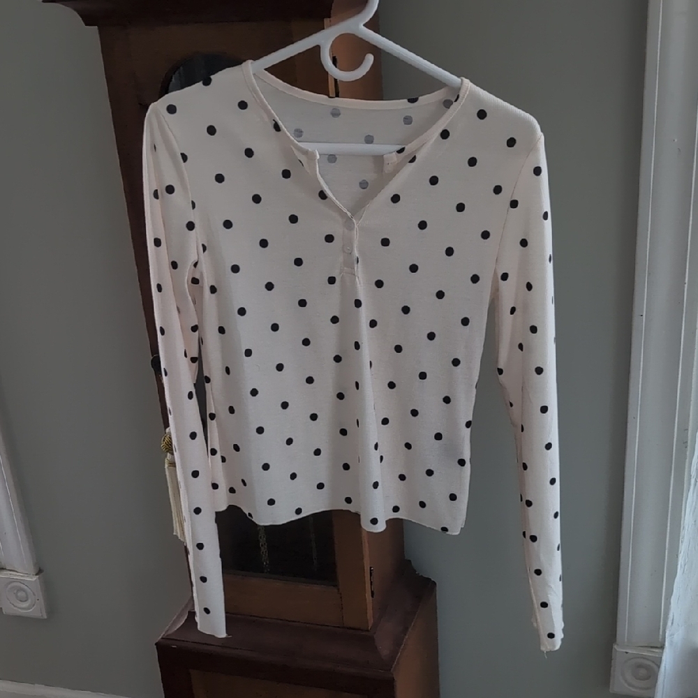 Elegant Cream Polka Dot Long Sleeve Top